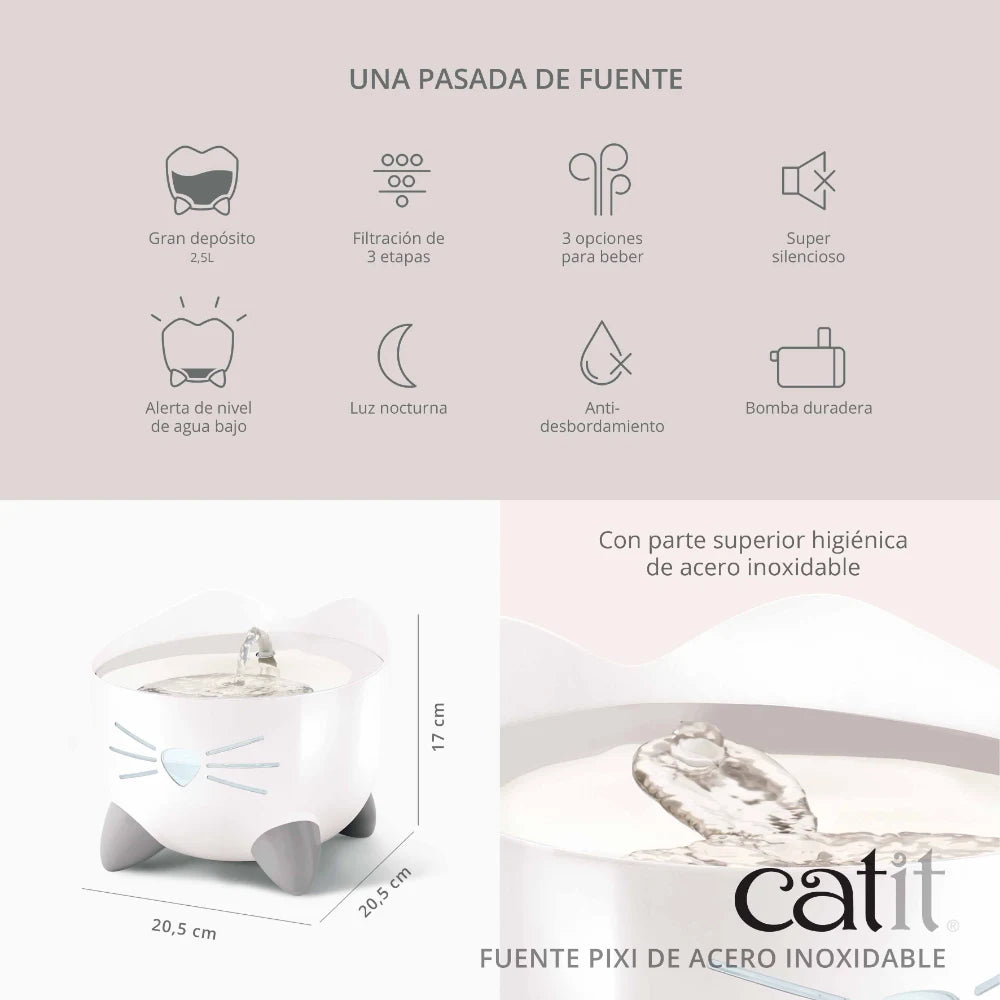 Fuente para gatos de acero inoxidable Catit PIXI