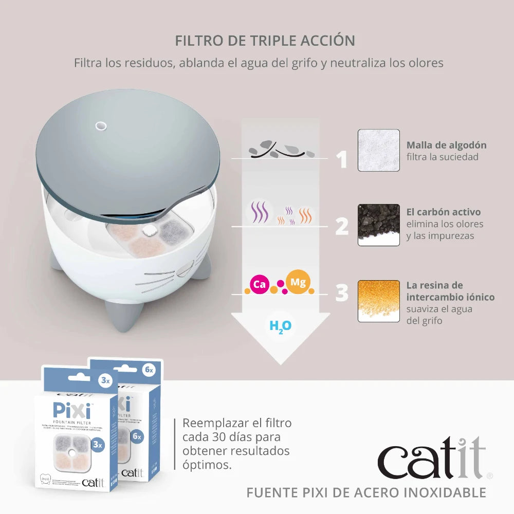 Fuente para gatos de acero inoxidable Catit PIXI