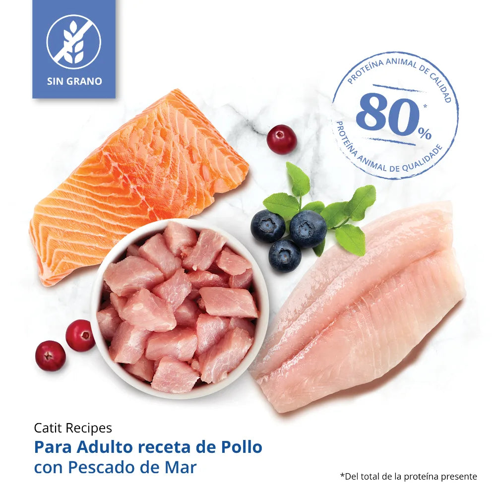 Pienso para gatos con estómago sensible Catit Recipes - Receta de Aves con Pescado de Mar para ADULTO