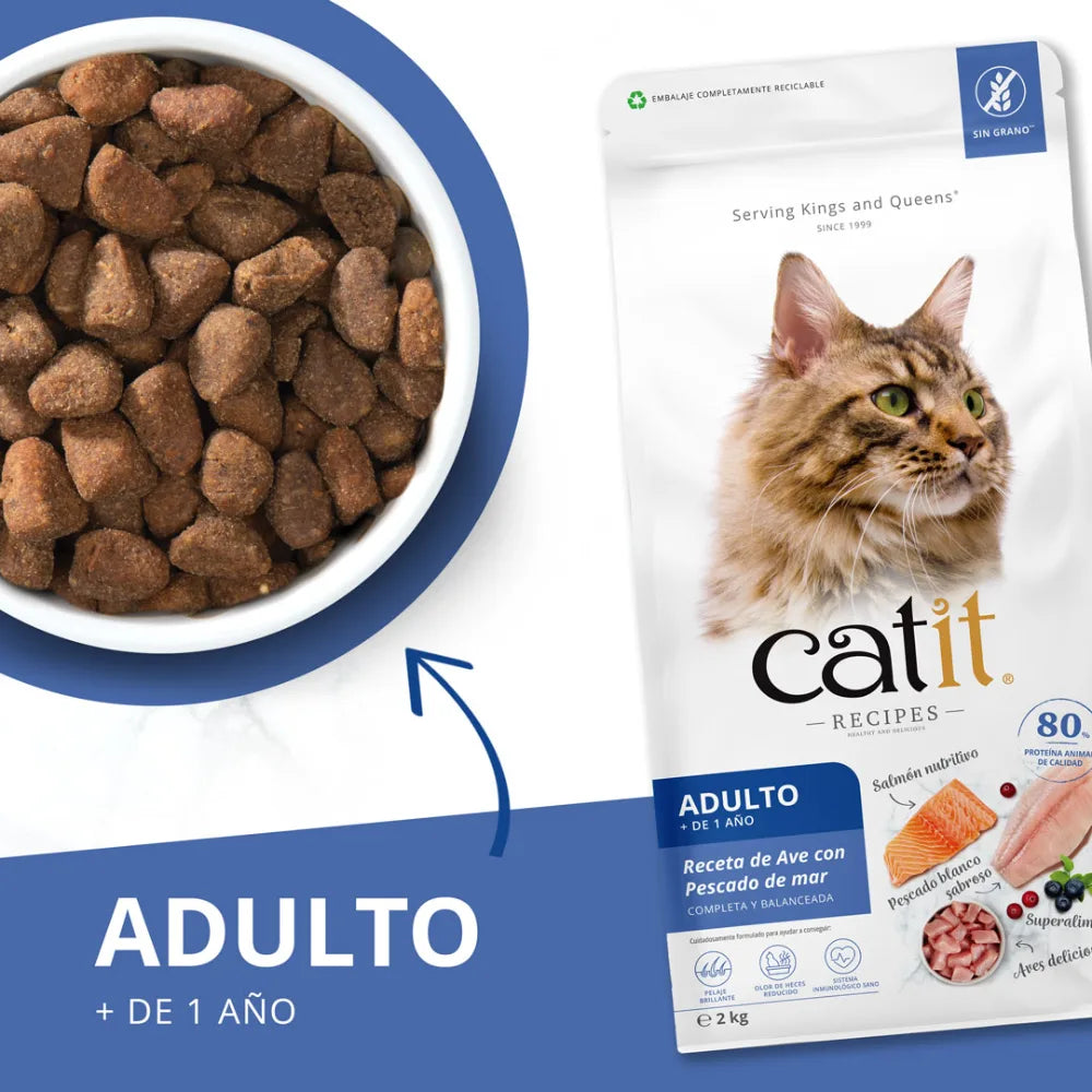 Pienso para gatos con estómago sensible Catit Recipes - Receta de Aves con Pescado de Mar para ADULTO