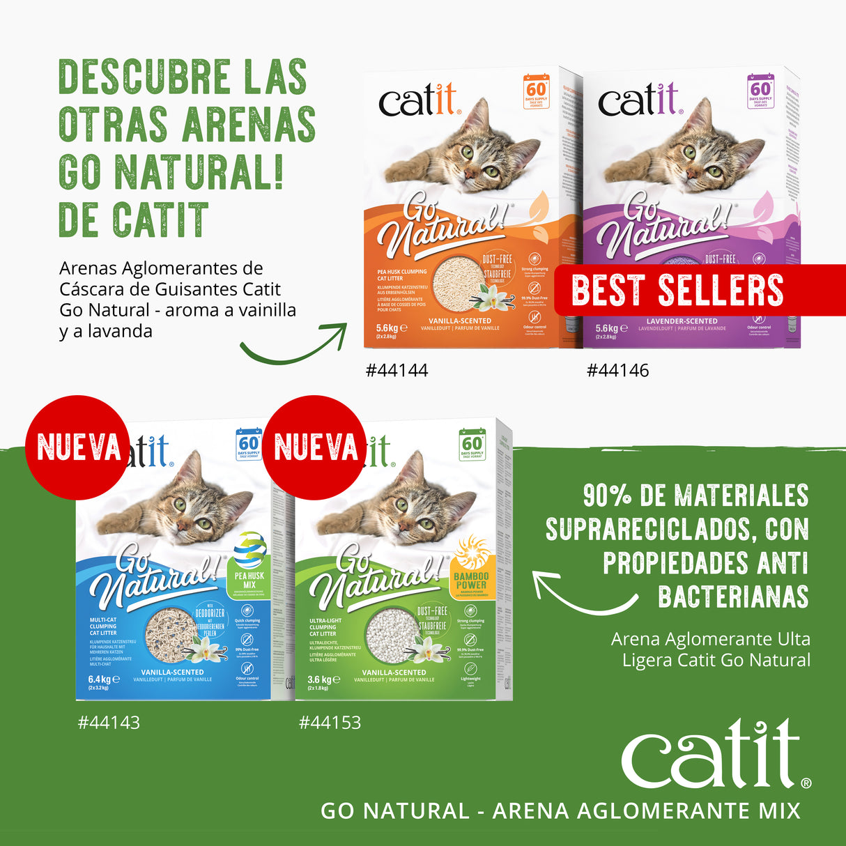 Arena Aglomerante Mix para Muchos Gatos Catit Go Natural