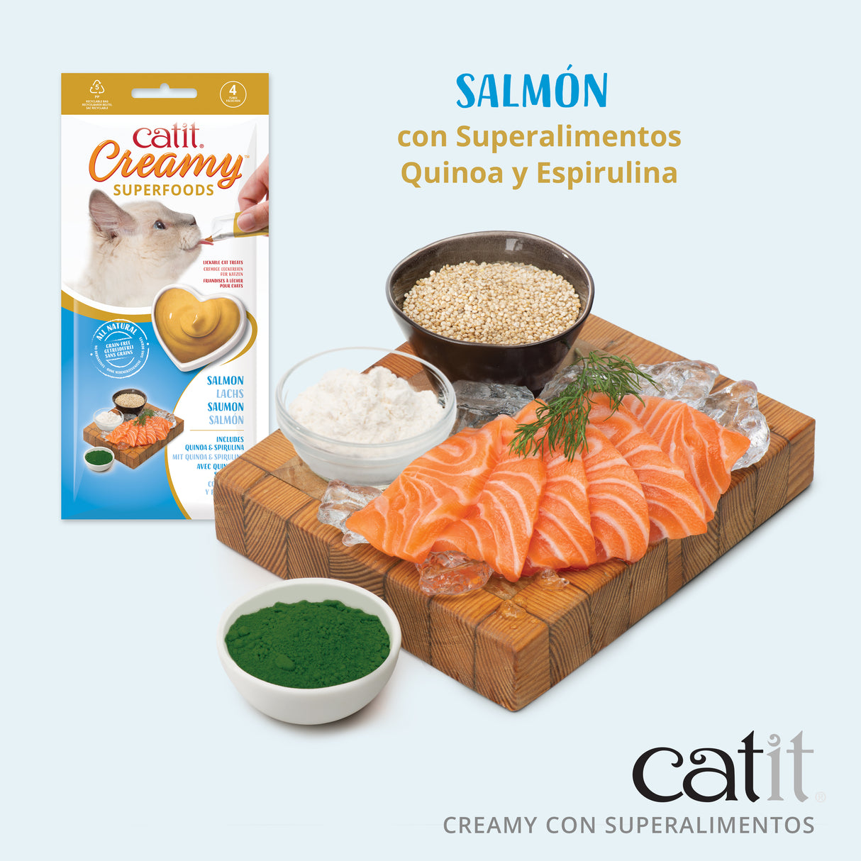 Snack cremoso para gatos Catit Creamy con Superalimentos
