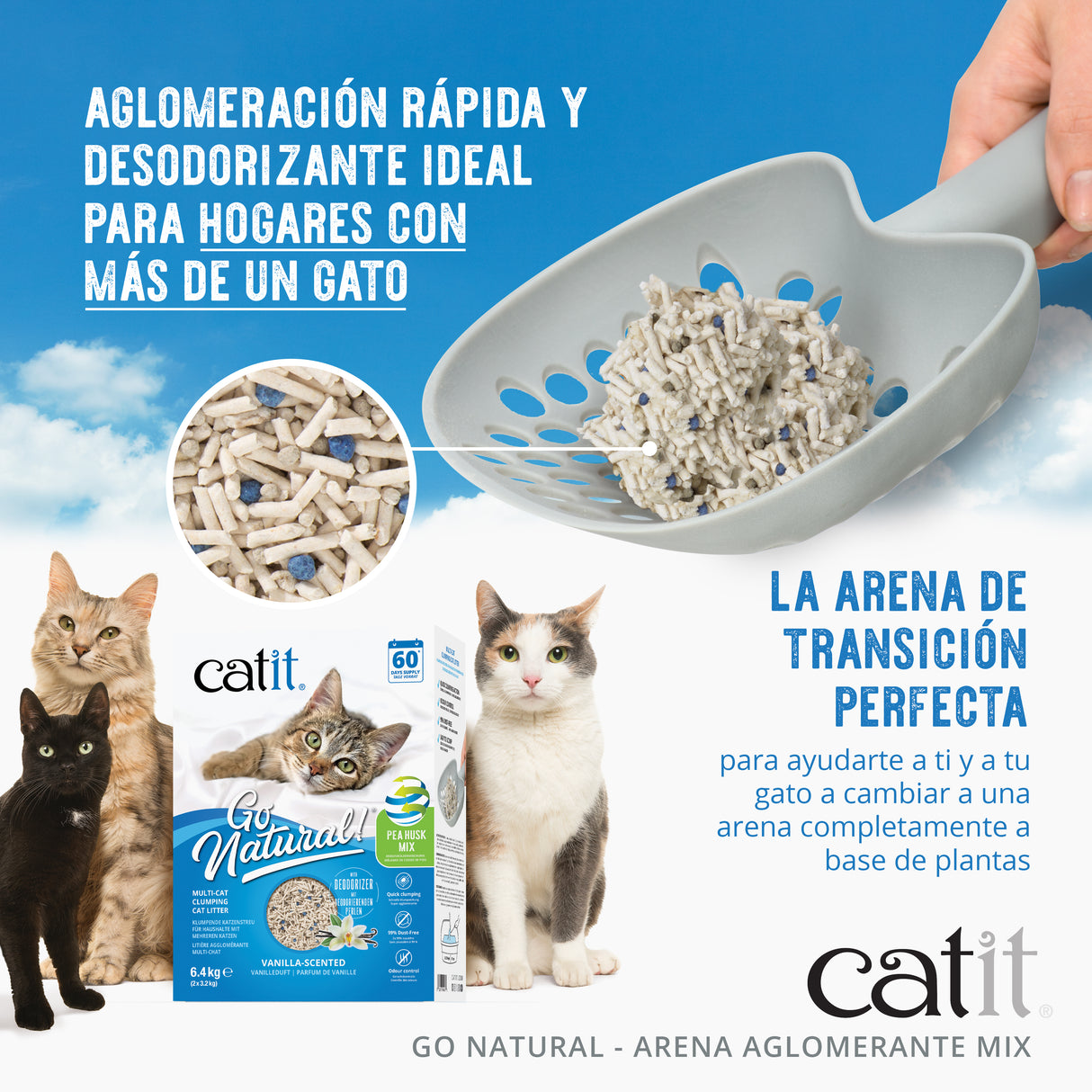 Arena Aglomerante Mix para Muchos Gatos Catit Go Natural