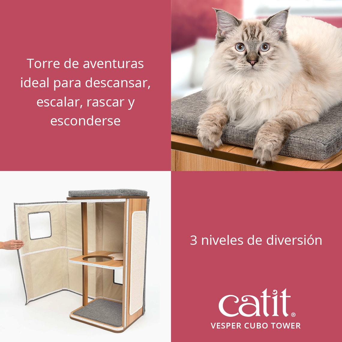 Árbol rascador para gatos Catit Vesper Cubo Tower - Piedra