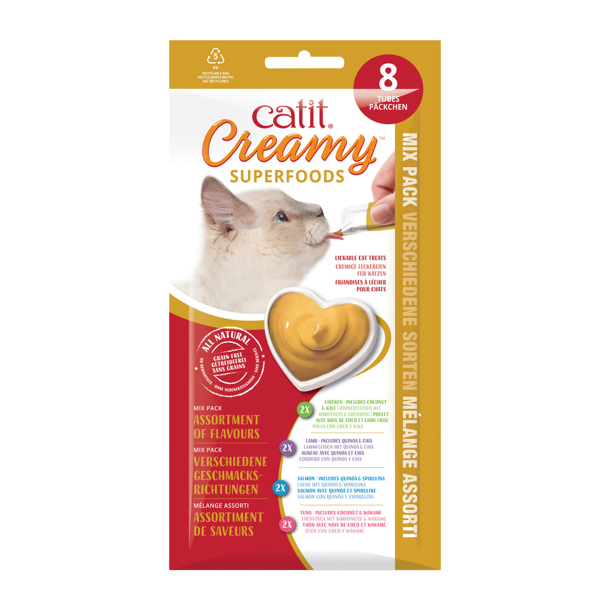 Snack cremoso para gatos Catit Creamy con Superalimentos