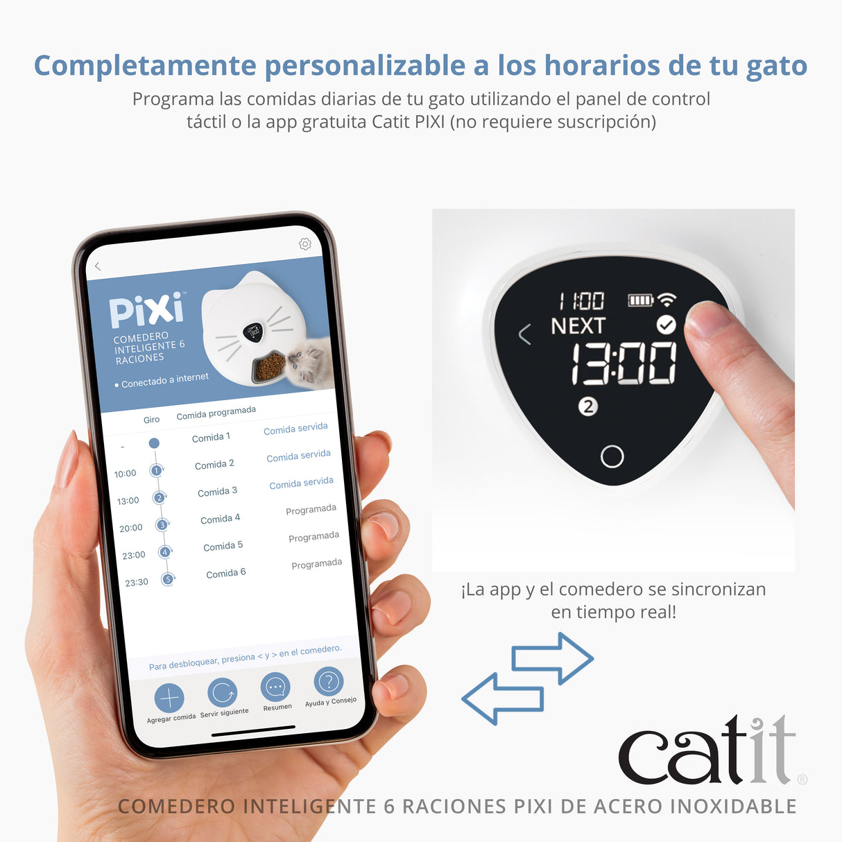 Comedero Inteligente 6 Raciones con Bandeja de Acero Inoxidable Catit PIXI