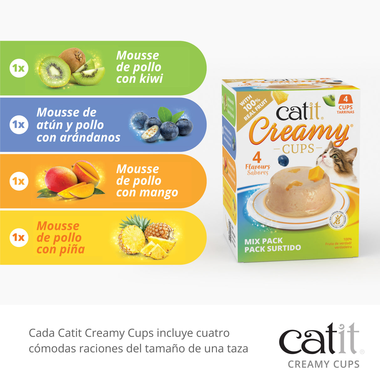 Snack para gatos en mousse con fruta Catit Creamy Cups