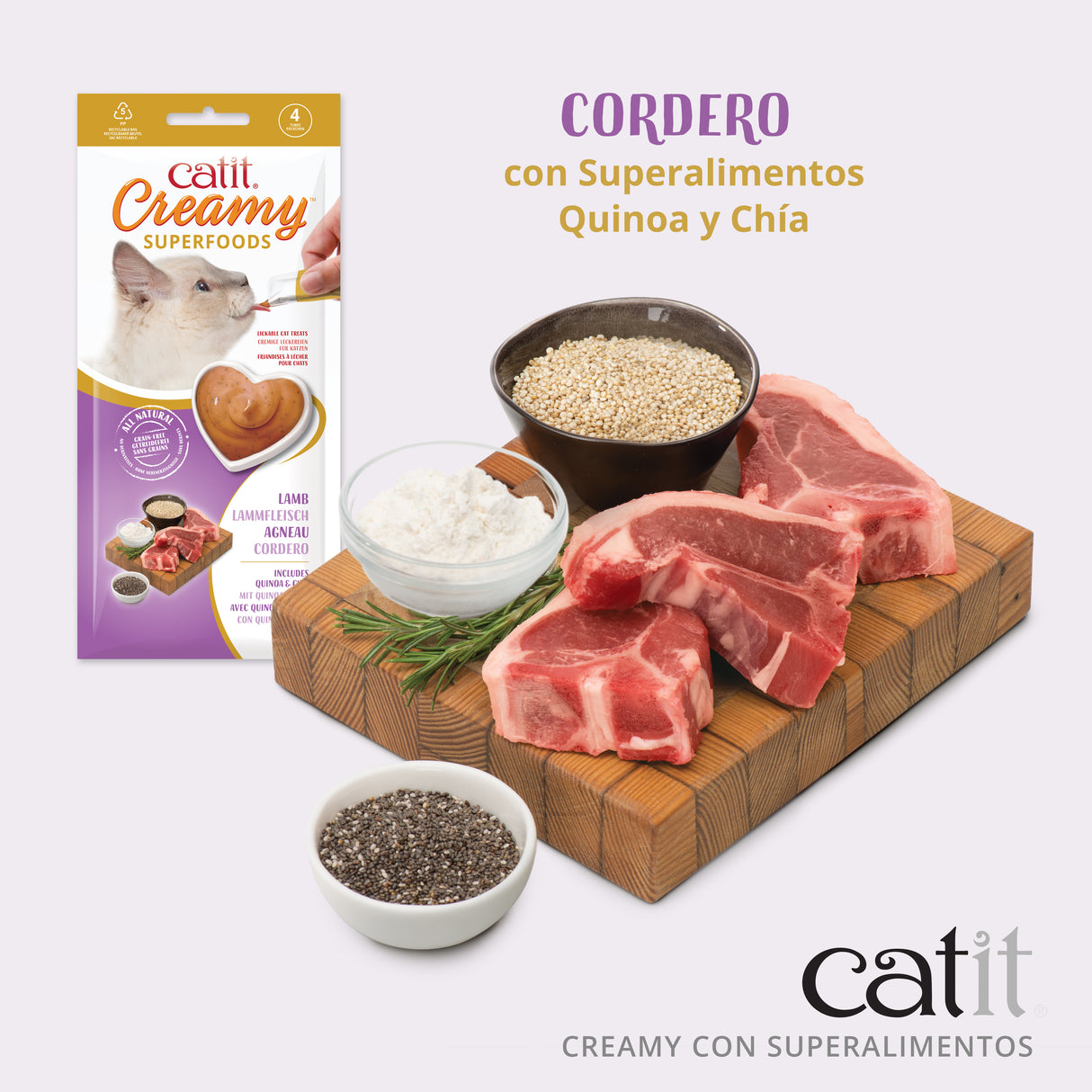 Snack cremoso para gatos Catit Creamy con Superalimentos