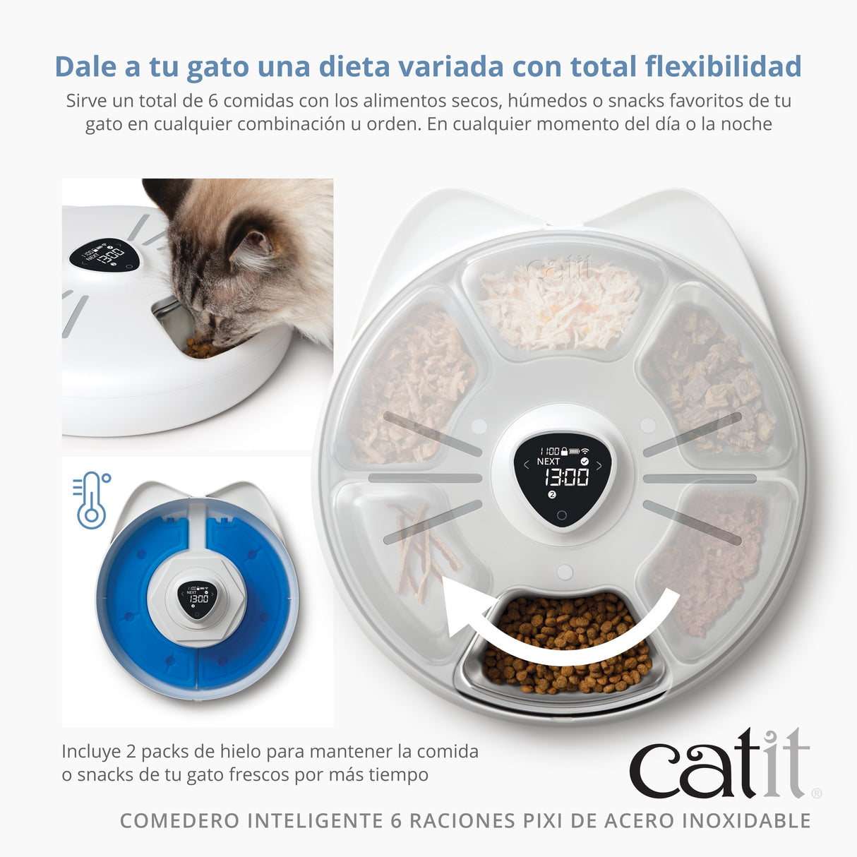 Comedero Inteligente 6 Raciones con Bandeja de Acero Inoxidable Catit PIXI