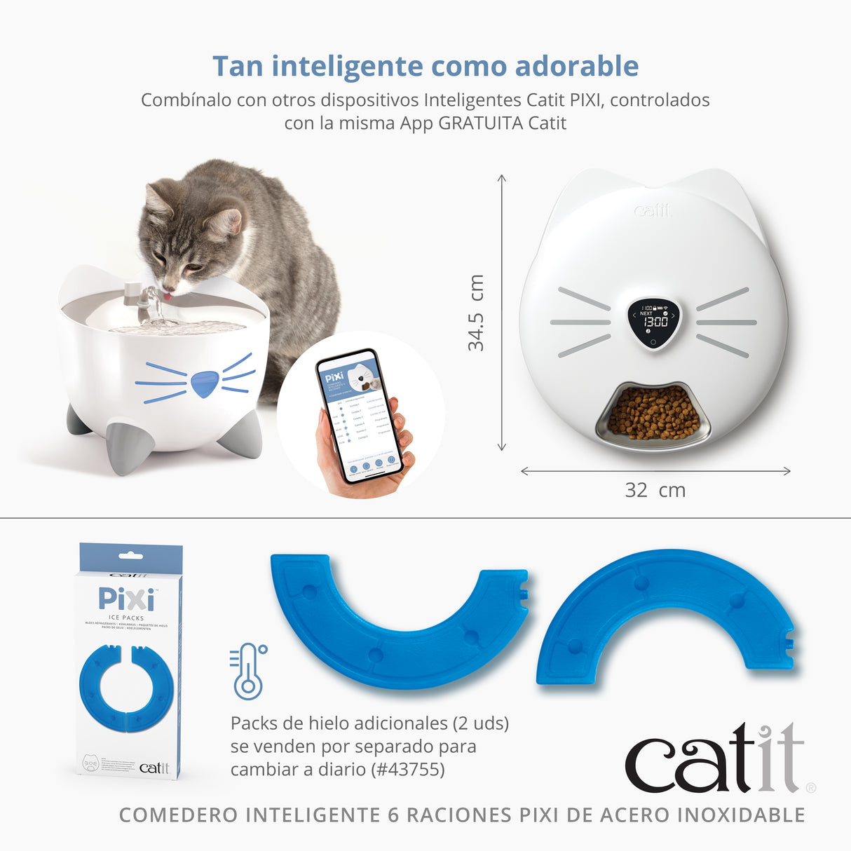 Comedero Inteligente 6 Raciones con Bandeja de Acero Inoxidable Catit PIXI
