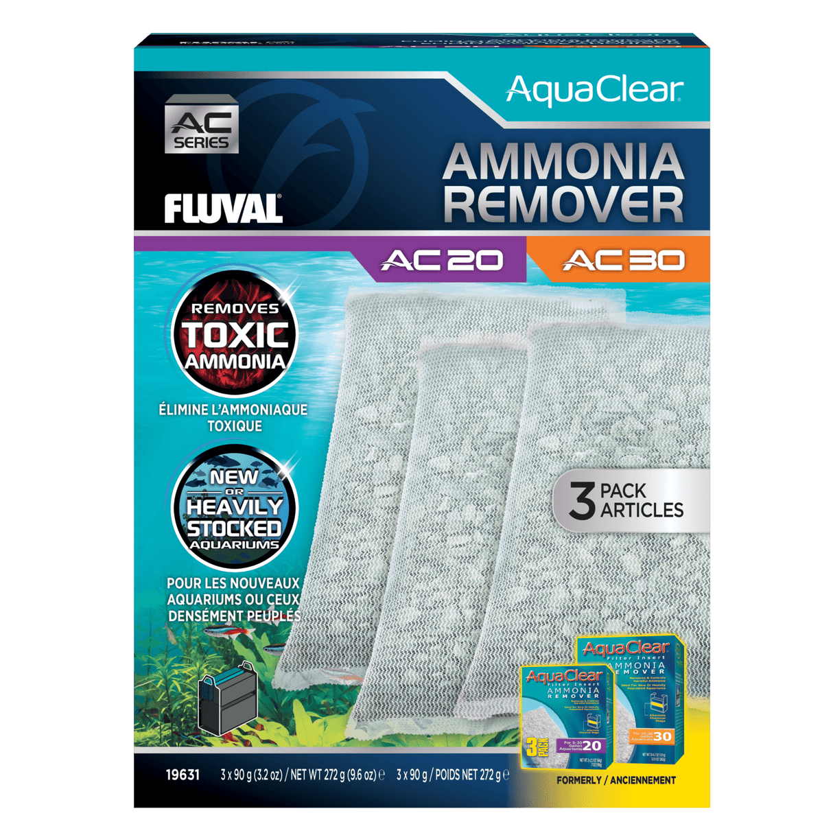 Pack ahorro eliminador de amoniaco para filtro AquaClear Fluval AC - Pack de 3