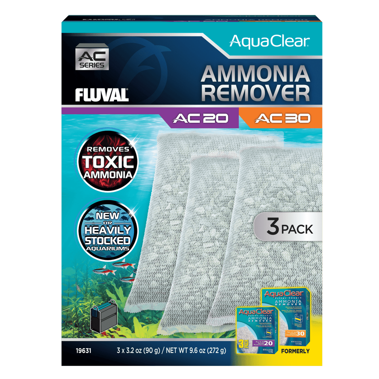 Pack ahorro eliminador de amoniaco para filtro AquaClear Fluval AC - Pack de 3