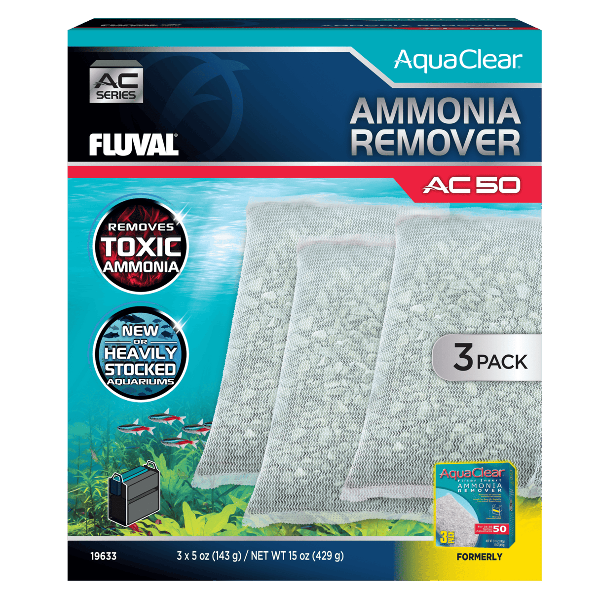 Pack ahorro eliminador de amoniaco para filtro AquaClear Fluval AC - Pack de 3