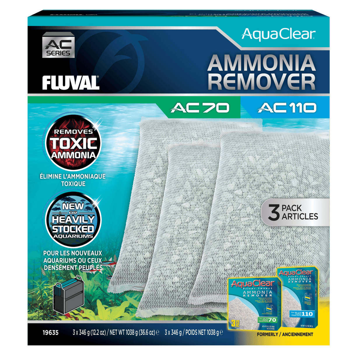 Pack ahorro eliminador de amoniaco para filtro AquaClear Fluval AC - Pack de 3