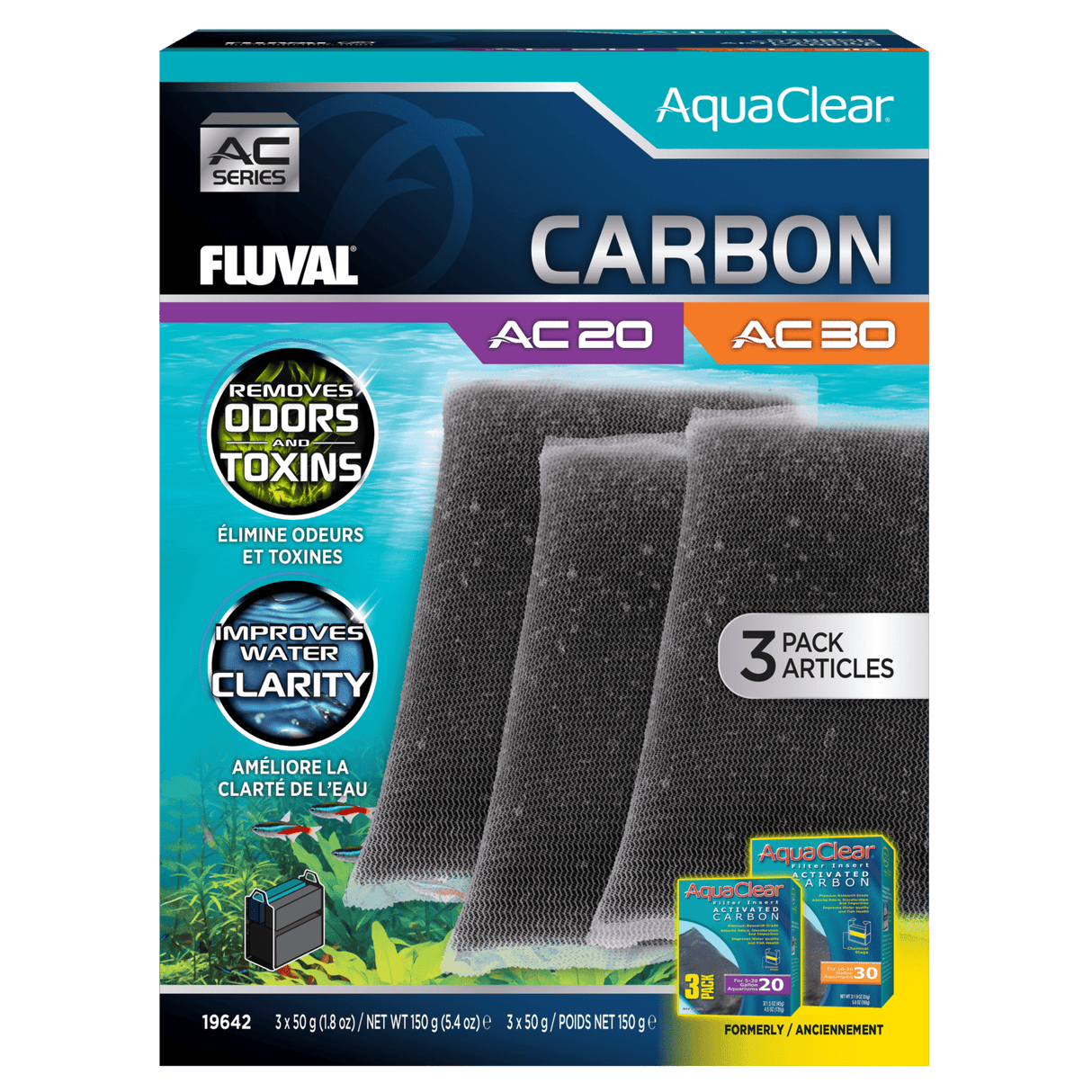 Pack ahorro carbón para filtro AquaClear Fluval AC - Pack de 3