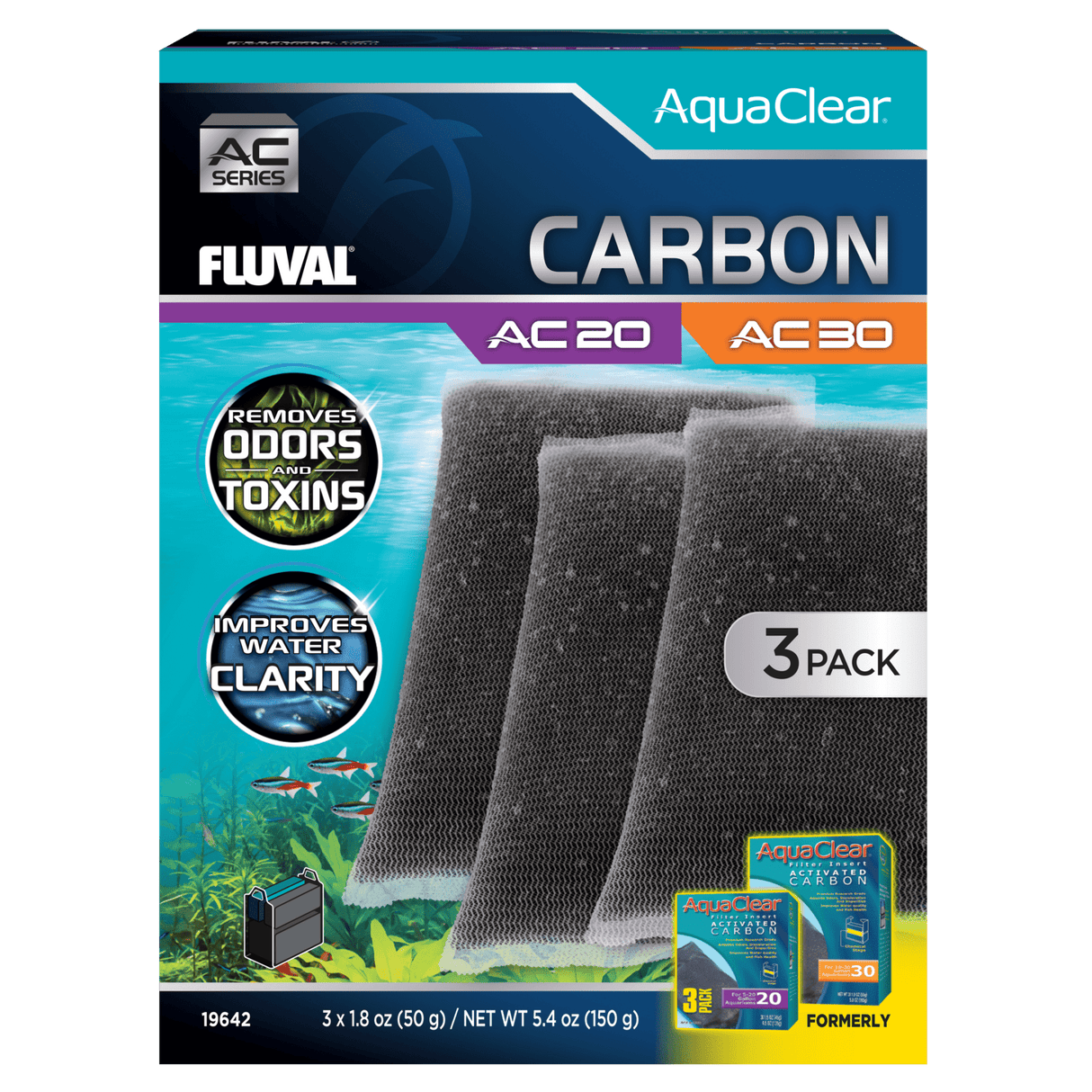 Pack ahorro carbón para filtro AquaClear Fluval AC - Pack de 3