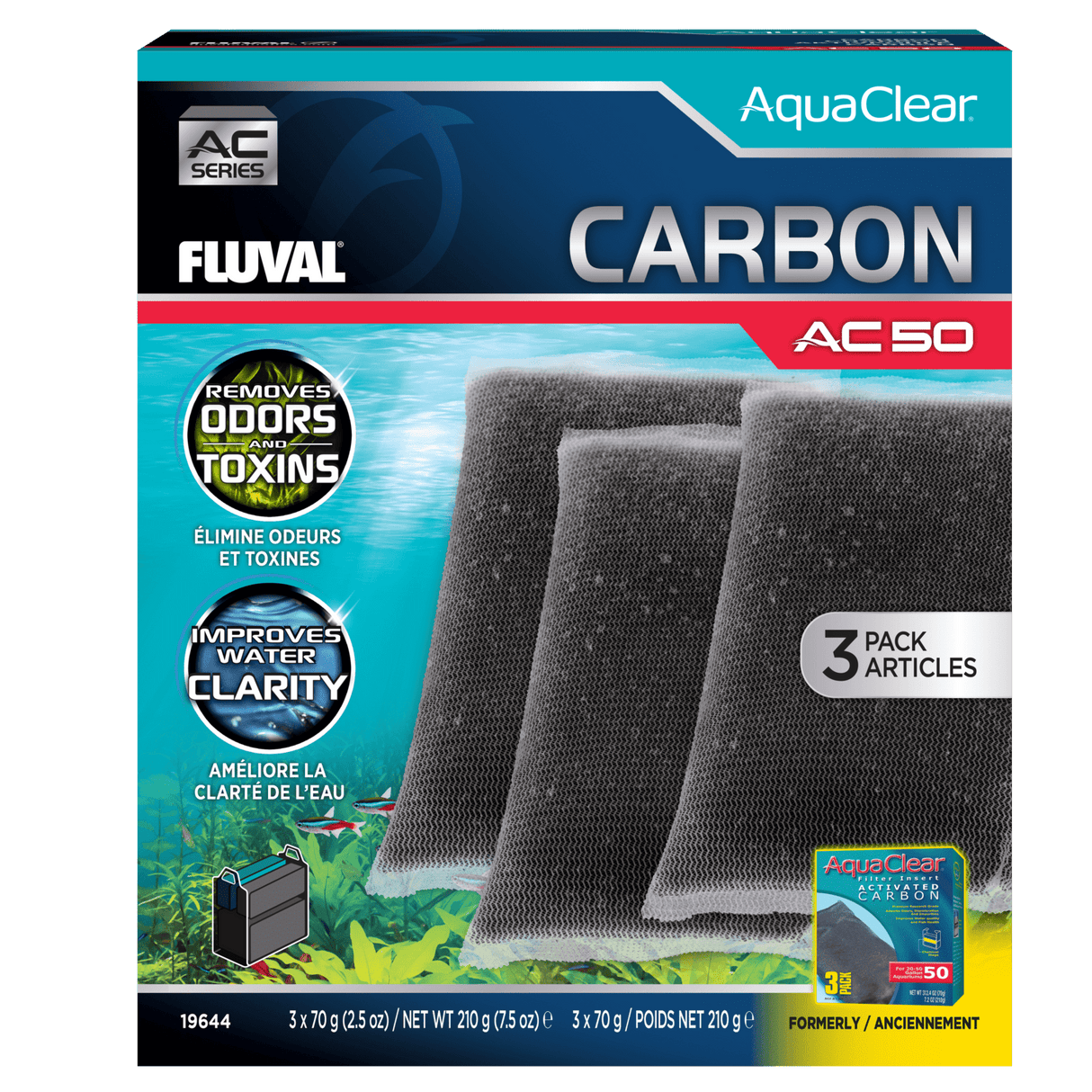 Pack ahorro carbón para filtro AquaClear Fluval AC - Pack de 3