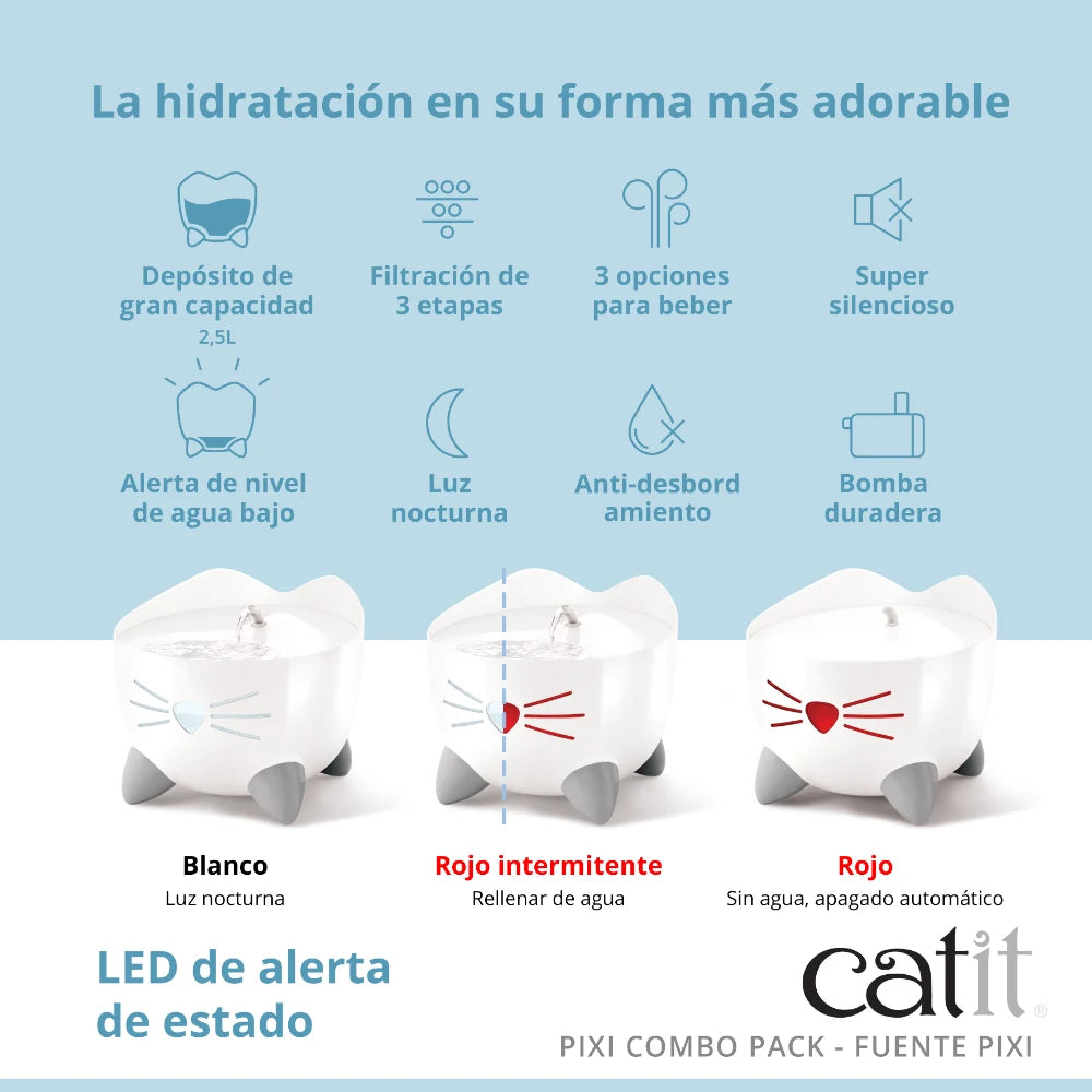 Combo de fuente y comedero para gatos Catit PIXI