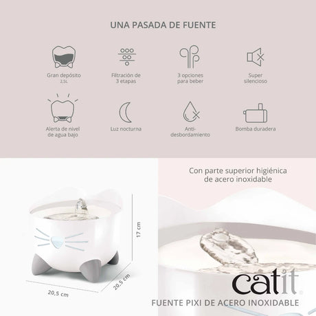 Fuente para gatos de acero inoxidable Catit PIXI