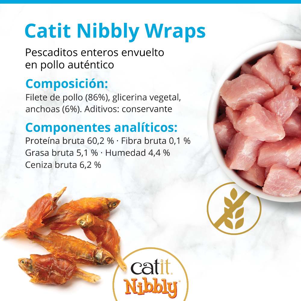 Snacks masticables para gatos Catit Nibbly Wraps