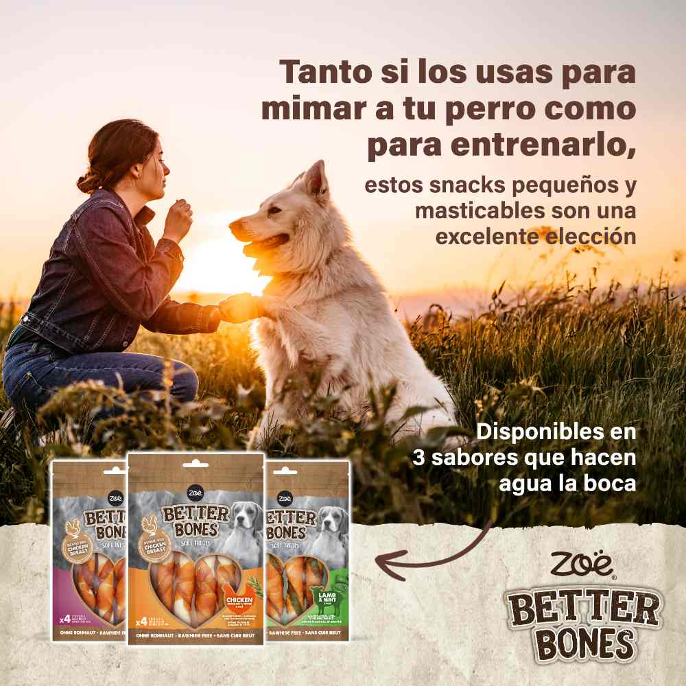 Rolls grandes envueltos en pollo para perros Zoë Better Bones Pack de 10