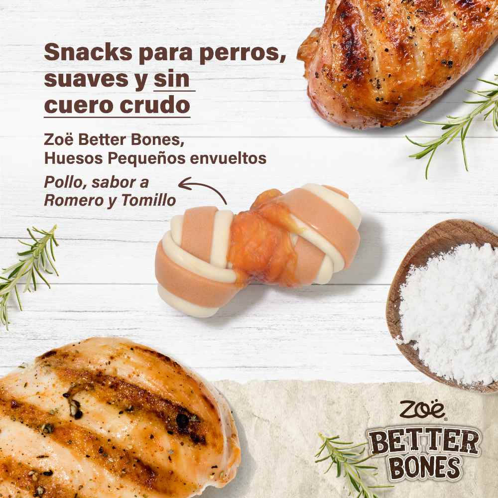 Huesitos suaves envueltos en pollo para perros Zoë Better Bones Pack de 9