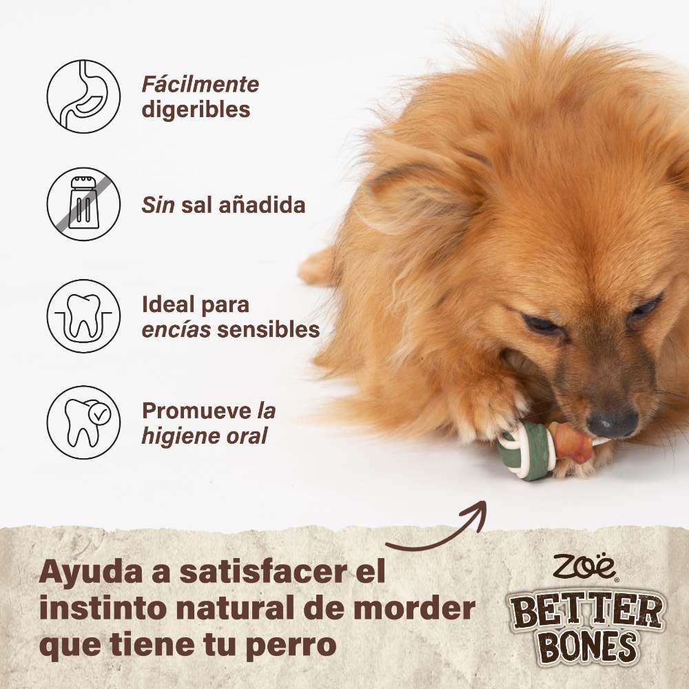 Huesitos suaves envueltos en pollo para perros Zoë Better Bones Pack de 9