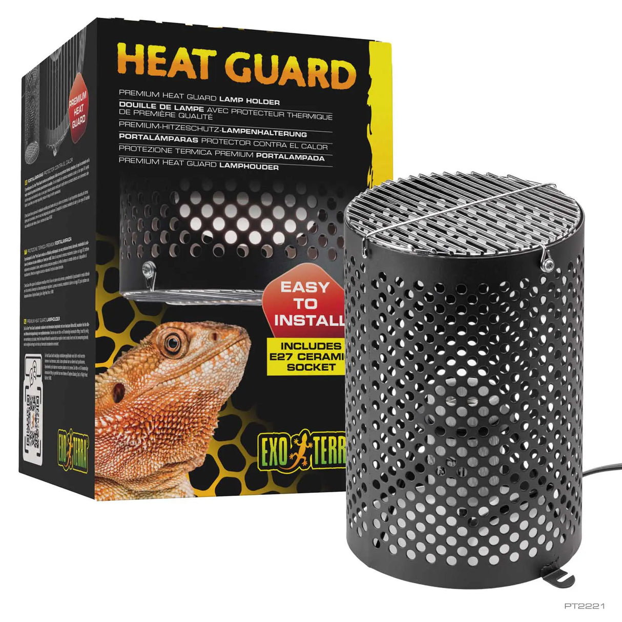 Portalámparas Exo Terra Heat Guard PT2221 protector contra calor con casquillo cerámico E27 para terrarios de reptiles.