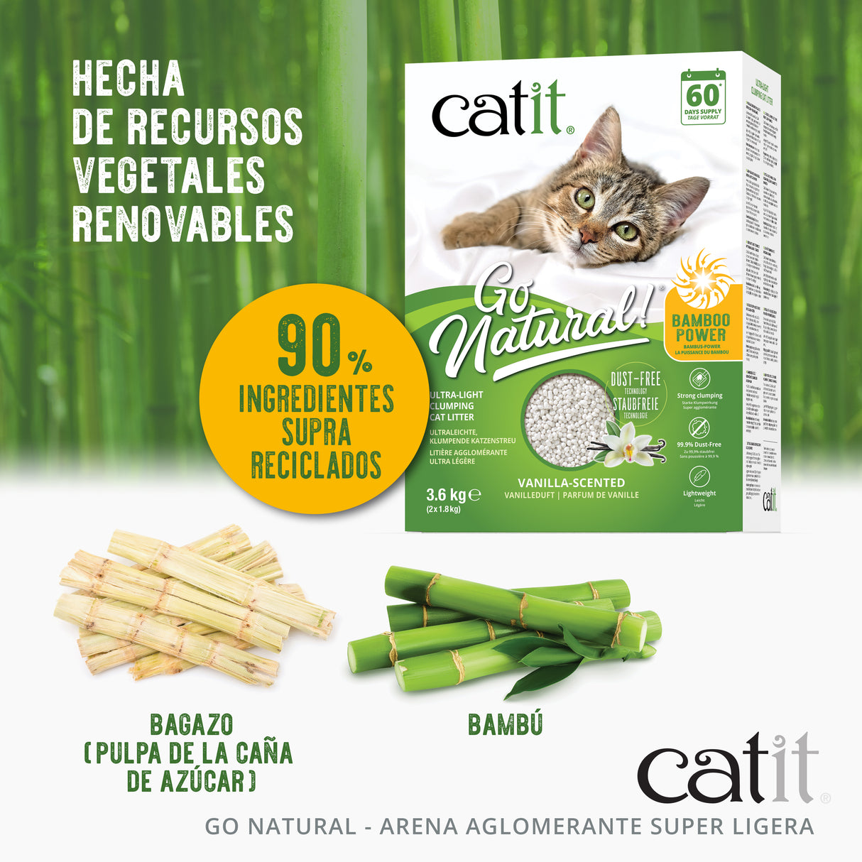 Arena Aglomerante Ultraligera para Gatos de Bambú Go Natural